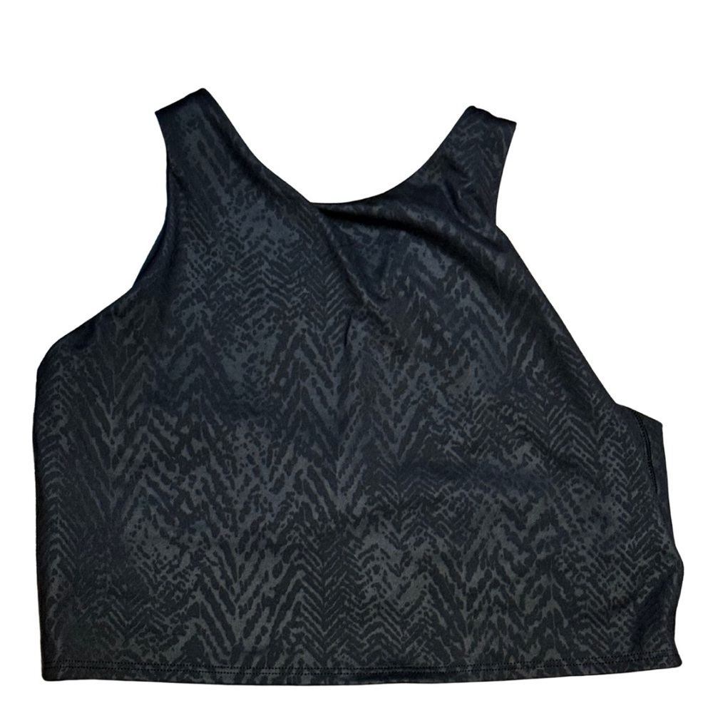 Athleta Black Animal Print Crop Tank Sports Bra Top | Size Large